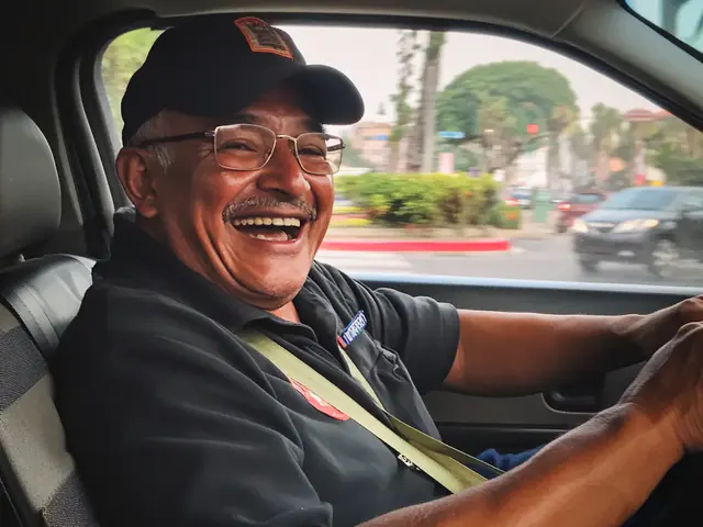 Cliente de Présol, taxista en Lima, sonriendo al volante